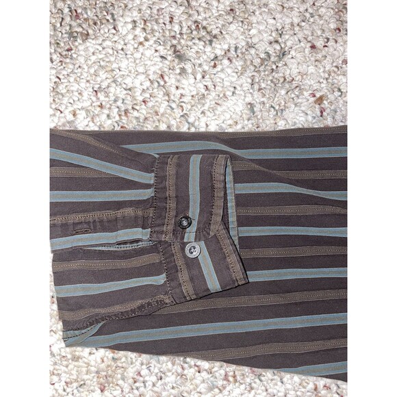 The North Face Mens Cotton LS Button Down Brown Teal Striped Casual Shirt XL - Picture 3 of 13